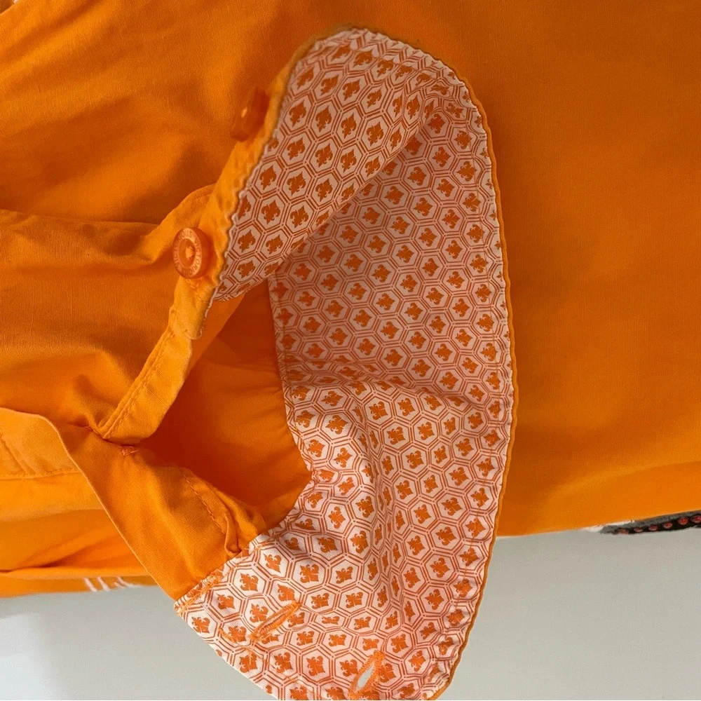 Victorious Mens Button Front Shirt Embroidered XL Fleur de Lis Orange Cotton - Picture 9 of 9
